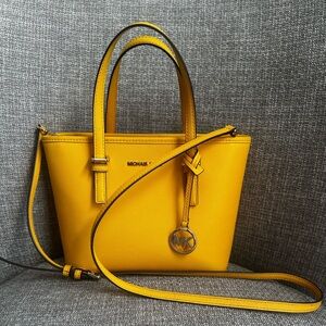 Michael Kors Yellow Saffiano Mini Satchel with Crossbody Strap